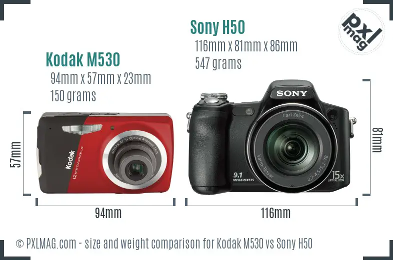 Kodak M530 vs Sony H50 size comparison