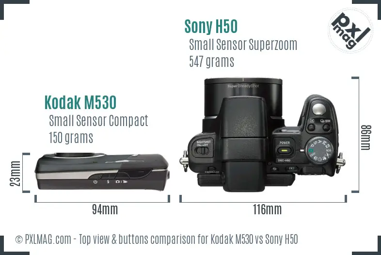 Kodak M530 vs Sony H50 top view buttons comparison