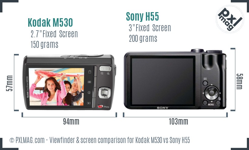 Kodak M530 vs Sony H55 Screen and Viewfinder comparison