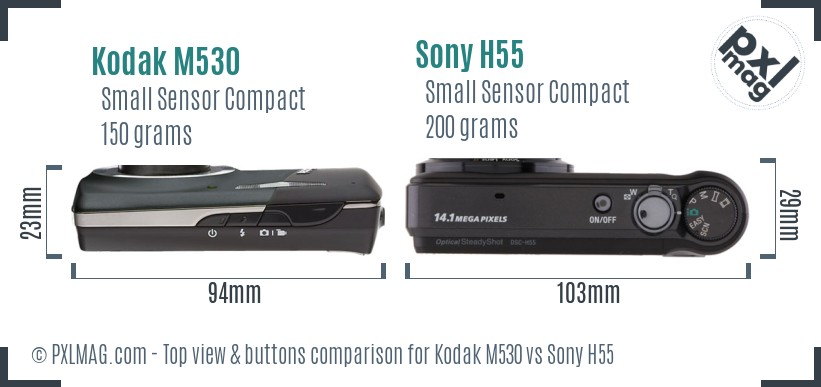 Kodak M530 vs Sony H55 top view buttons comparison