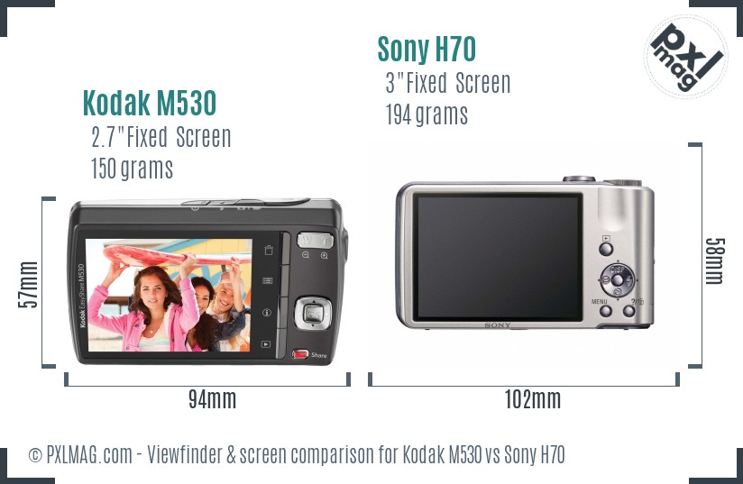 Kodak M530 vs Sony H70 Screen and Viewfinder comparison