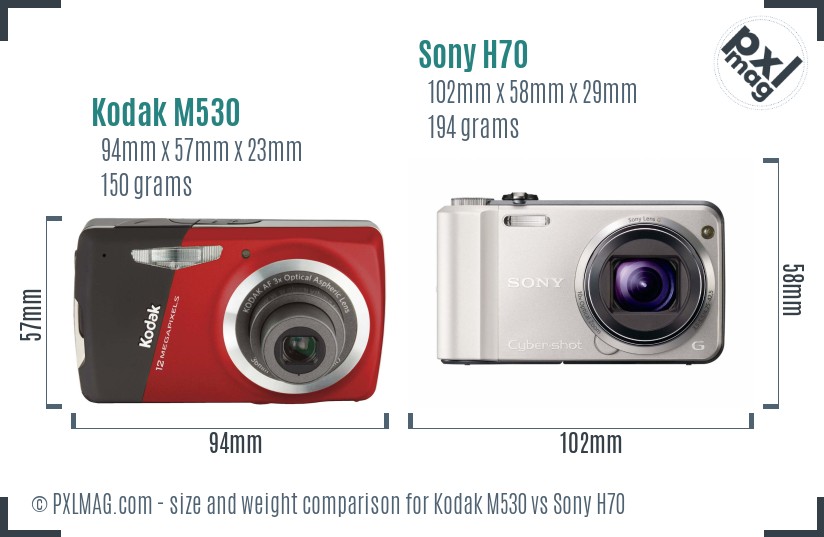 Kodak M530 vs Sony H70 size comparison