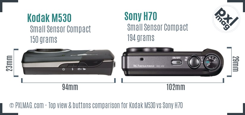 Kodak M530 vs Sony H70 top view buttons comparison