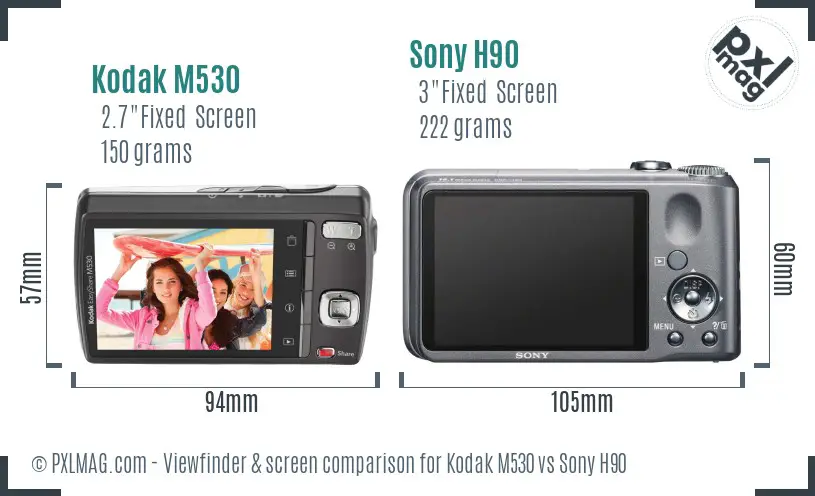 Kodak M530 vs Sony H90 Screen and Viewfinder comparison Kodak M530 vs Sony H90 Screen and Viewfinder comparison