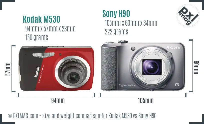 Kodak M530 vs Sony H90 size comparison Kodak M530 vs Sony H90 size comparison