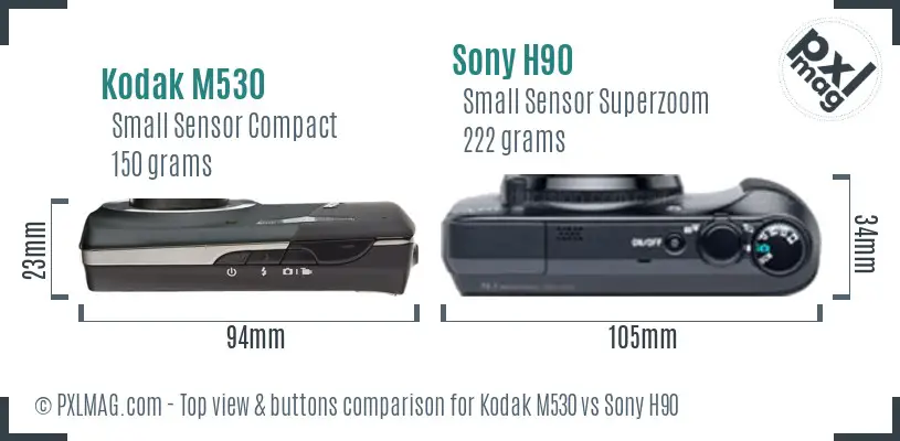 Kodak M530 vs Sony H90 top view buttons comparison Kodak M530 vs Sony H90 top view buttons comparison