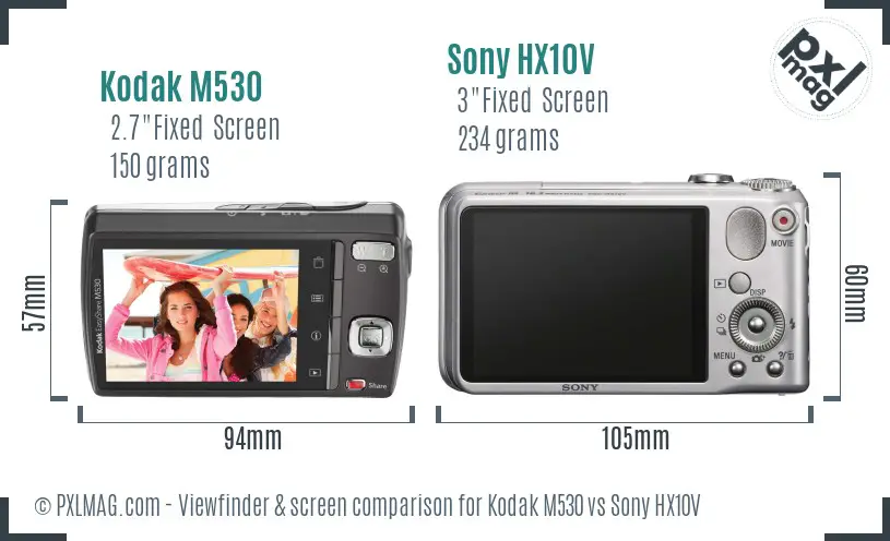 Kodak M530 vs Sony HX10V Screen and Viewfinder comparison Kodak M530 vs Sony HX10V Screen and Viewfinder comparison