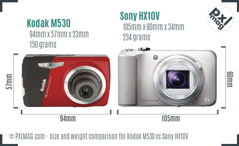 Kodak M530 vs Sony HX10V size comparison Kodak M530 vs Sony HX10V size comparison