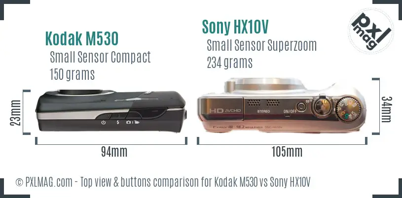 Kodak M530 vs Sony HX10V top view buttons comparison Kodak M530 vs Sony HX10V top view buttons comparison