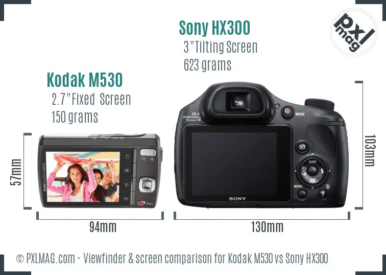 Kodak M530 vs Sony HX300 Screen and Viewfinder comparison