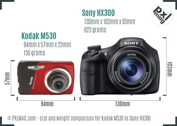 Kodak M530 vs Sony HX300 size comparison