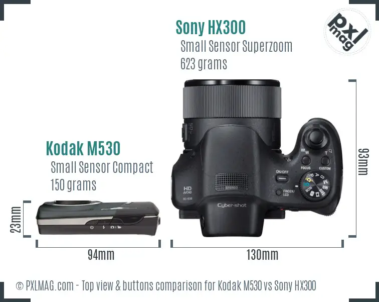 Kodak M530 vs Sony HX300 top view buttons comparison