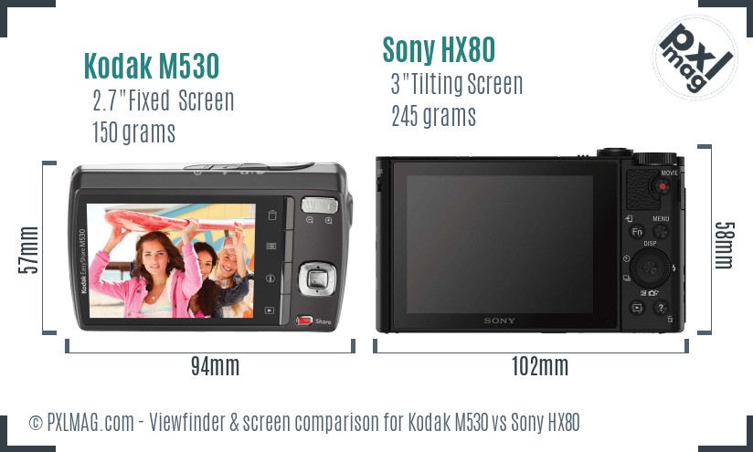 Kodak M530 vs Sony HX80 Screen and Viewfinder comparison