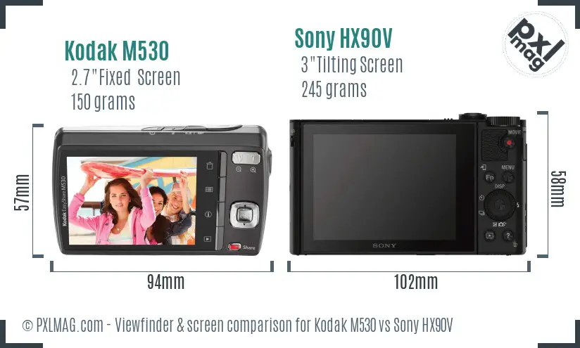 Kodak M530 vs Sony HX90V Screen and Viewfinder comparison