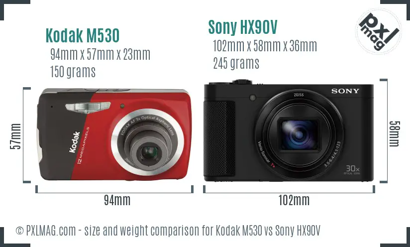 Kodak M530 vs Sony HX90V size comparison