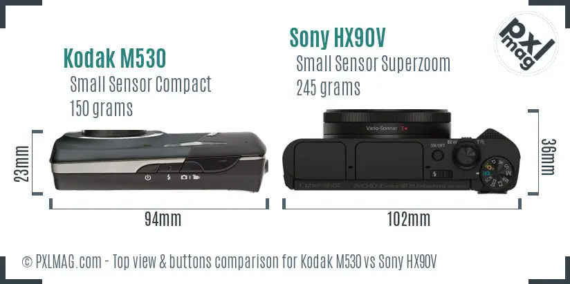 Kodak M530 vs Sony HX90V top view buttons comparison