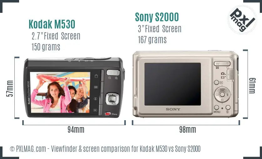 Kodak M530 vs Sony S2000 Screen and Viewfinder comparison Kodak M530 vs Sony S2000 Screen and Viewfinder comparison