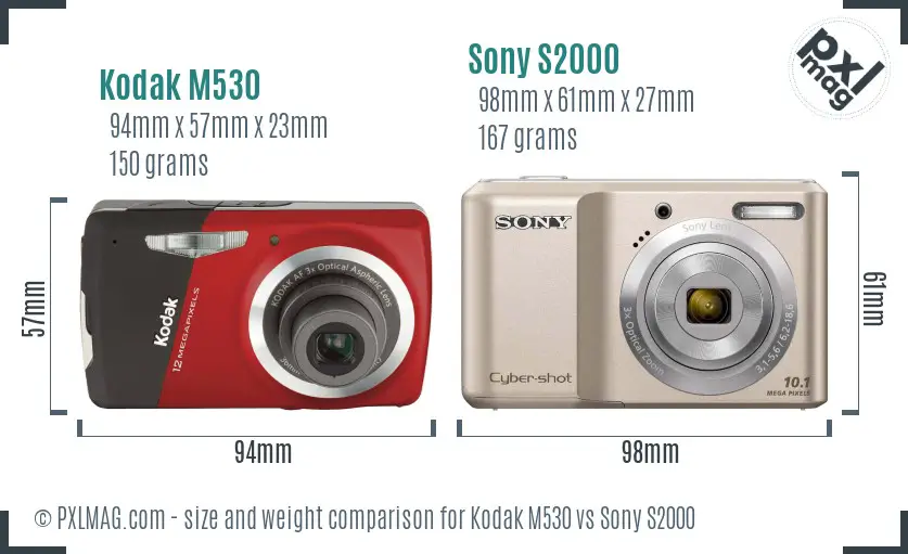 Kodak M530 vs Sony S2000 size comparison Kodak M530 vs Sony S2000 size comparison