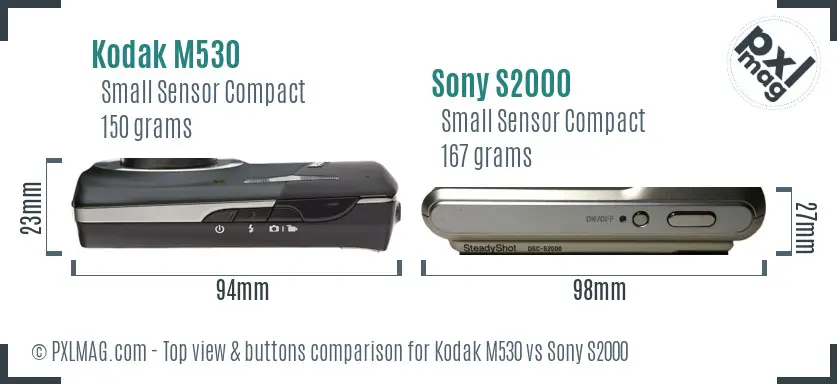 Kodak M530 vs Sony S2000 top view buttons comparison Kodak M530 vs Sony S2000 top view buttons comparison