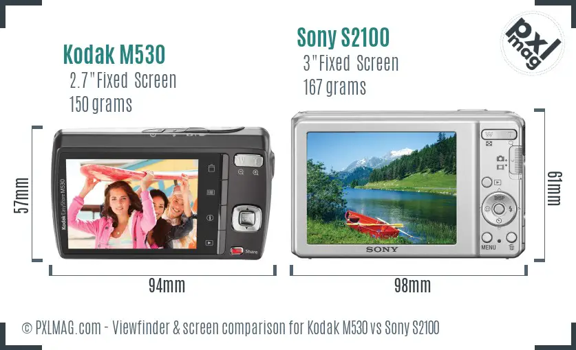 Kodak M530 vs Sony S2100 Screen and Viewfinder comparison