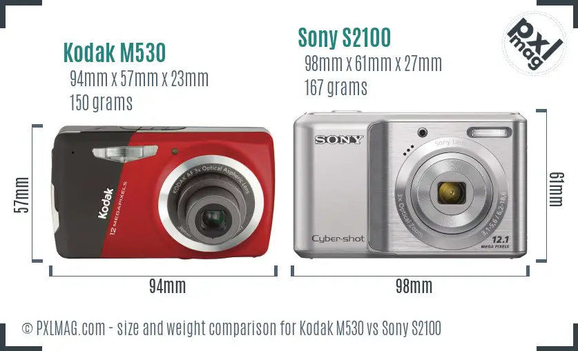 Kodak M530 vs Sony S2100 size comparison