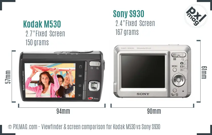 Kodak M530 vs Sony S930 Screen and Viewfinder comparison