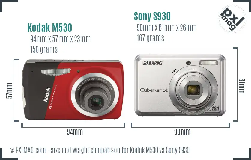 Kodak M530 vs Sony S930 size comparison