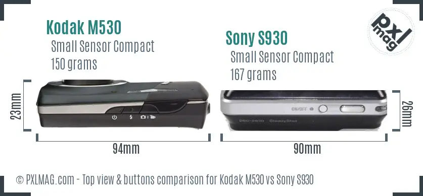 Kodak M530 vs Sony S930 top view buttons comparison