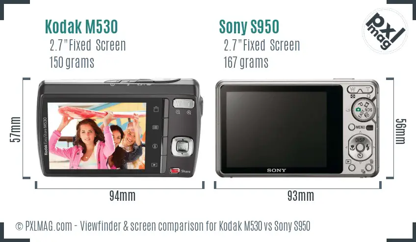 Kodak M530 vs Sony S950 Screen and Viewfinder comparison