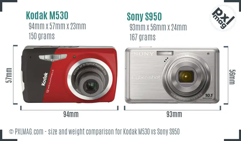 Kodak M530 vs Sony S950 size comparison