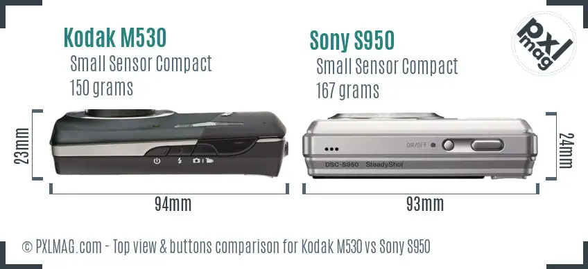 Kodak M530 vs Sony S950 top view buttons comparison