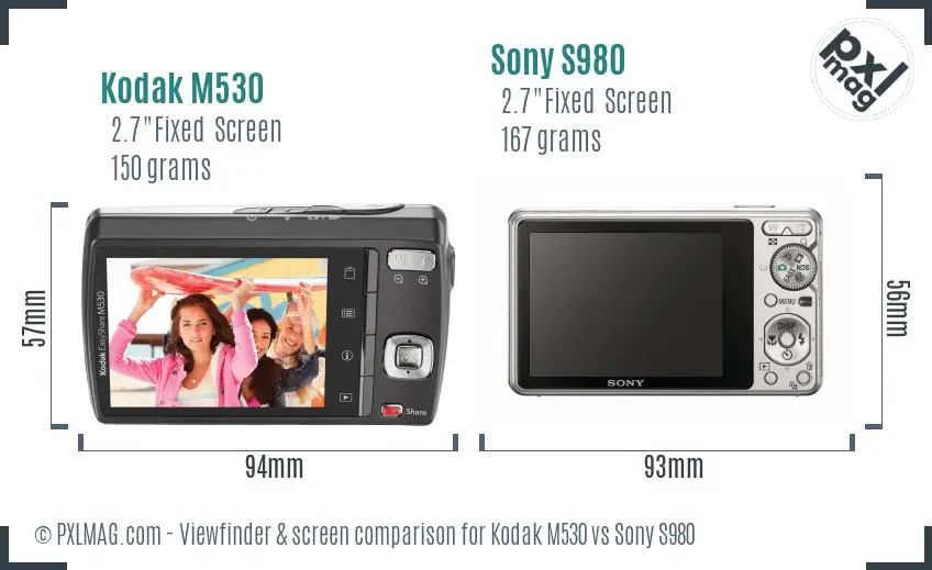 Kodak M530 vs Sony S980 Screen and Viewfinder comparison