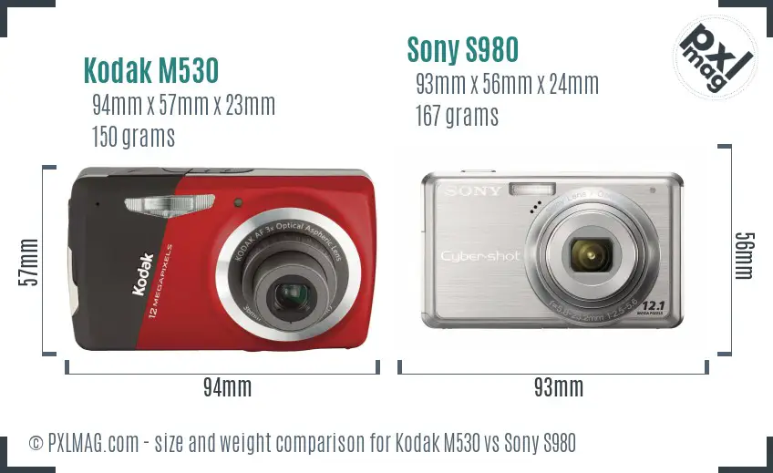 Kodak M530 vs Sony S980 size comparison
