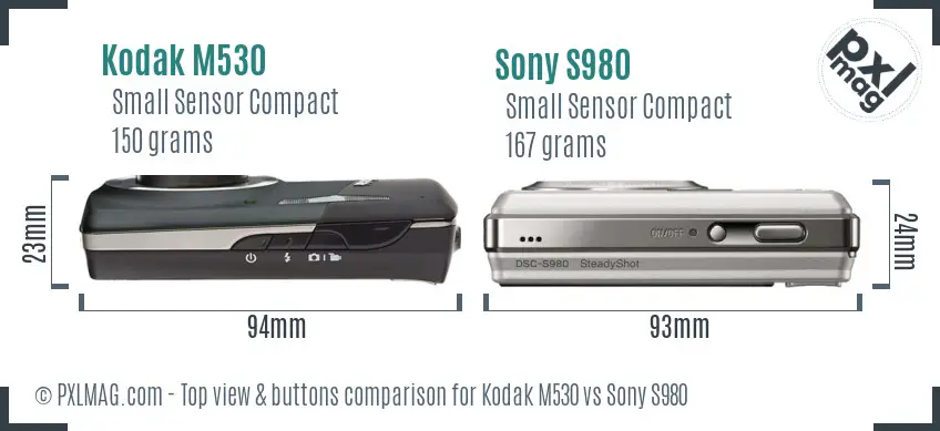 Kodak M530 vs Sony S980 top view buttons comparison