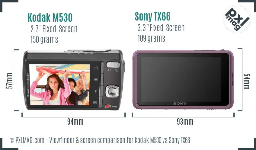 Kodak M530 vs Sony TX66 Screen and Viewfinder comparison