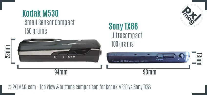 Kodak M530 vs Sony TX66 top view buttons comparison