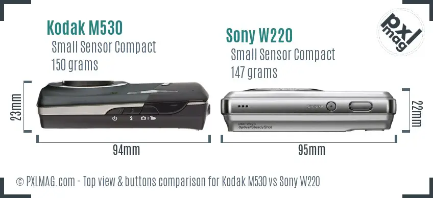 Kodak M530 vs Sony W220 top view buttons comparison Kodak M530 vs Sony W220 top view buttons comparison