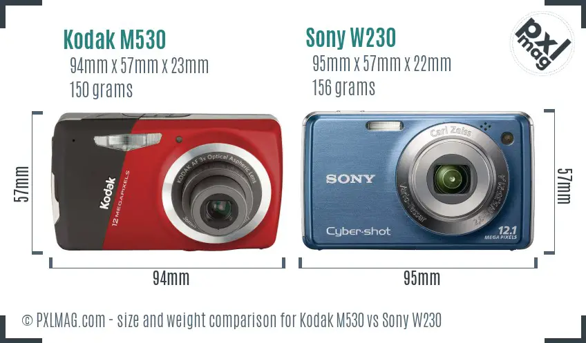 Kodak M530 vs Sony W230 size comparison