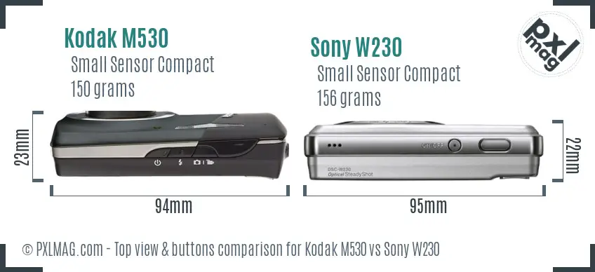Kodak M530 vs Sony W230 top view buttons comparison