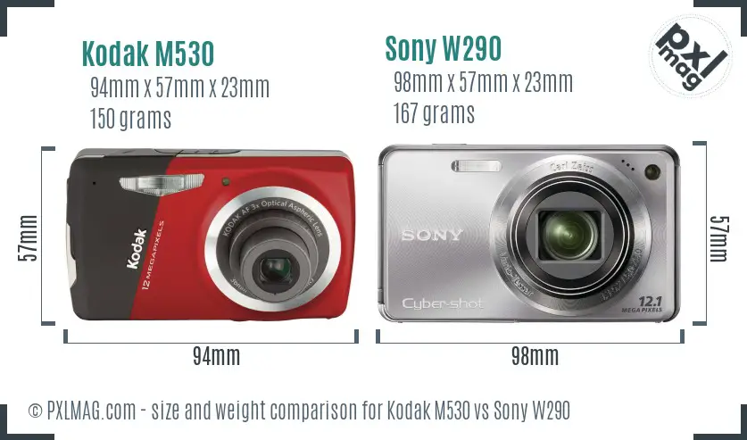 Kodak M530 vs Sony W290 size comparison