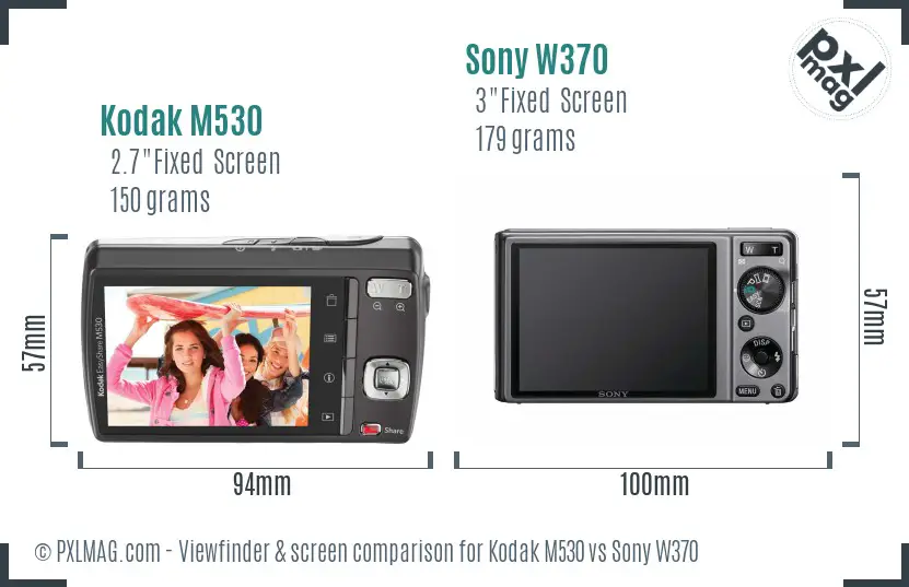 Kodak M530 vs Sony W370 Screen and Viewfinder comparison