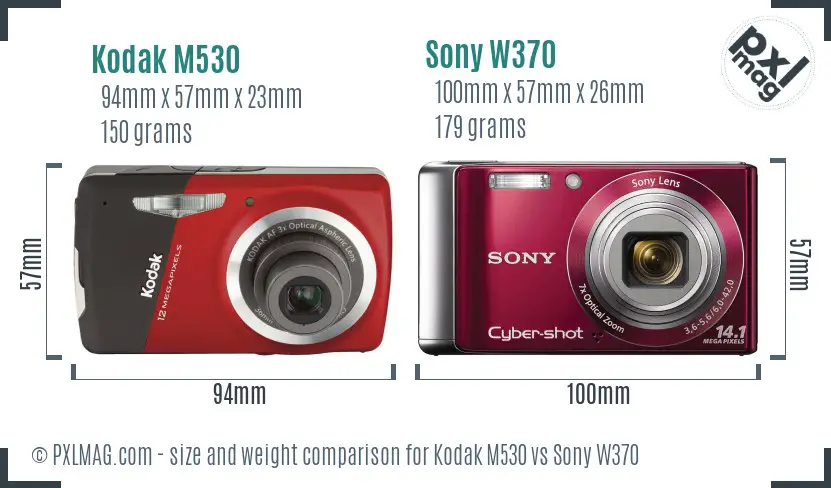 Kodak M530 vs Sony W370 size comparison