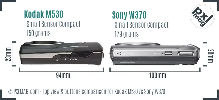 Kodak M530 vs Sony W370 top view buttons comparison