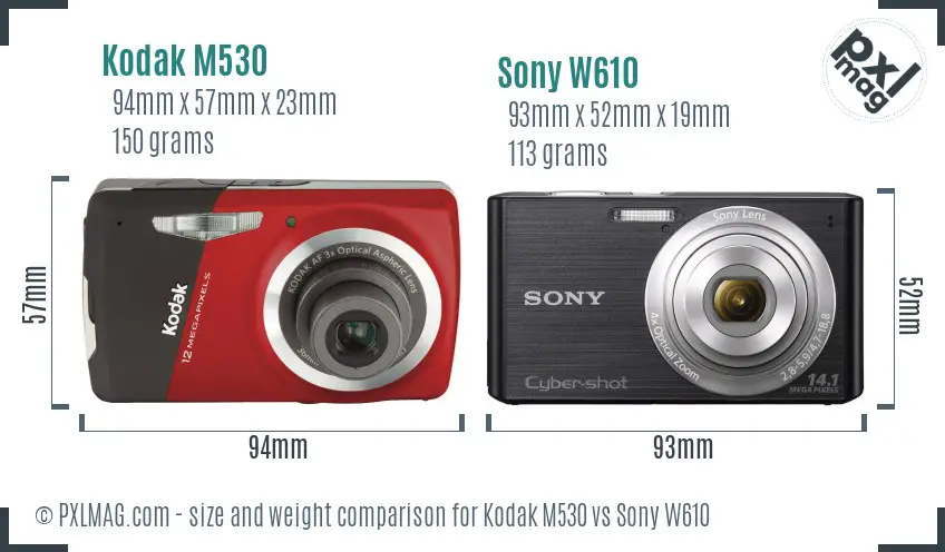 Kodak M530 vs Sony W610 size comparison Kodak M530 vs Sony W610 size comparison