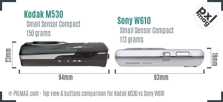 Kodak M530 vs Sony W610 top view buttons comparison Kodak M530 vs Sony W610 top view buttons comparison