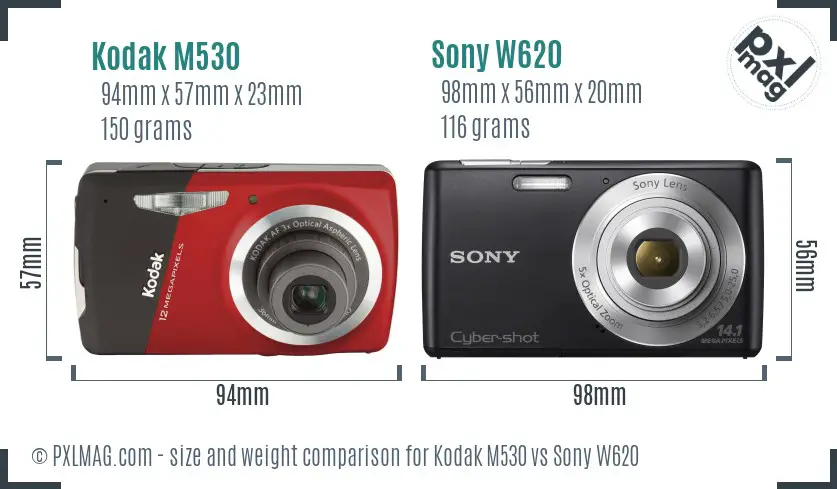 Kodak M530 vs Sony W620 size comparison Kodak M530 vs Sony W620 size comparison