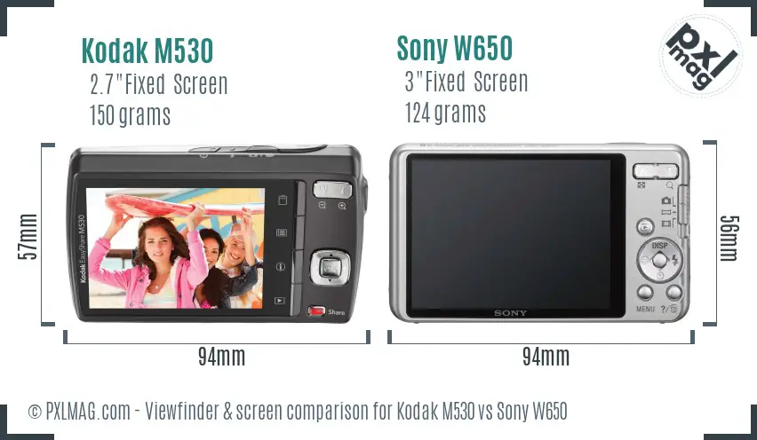 Kodak M530 vs Sony W650 Screen and Viewfinder comparison