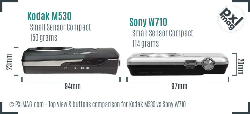 Kodak M530 vs Sony W710 top view buttons comparison Kodak M530 vs Sony W710 top view buttons comparison