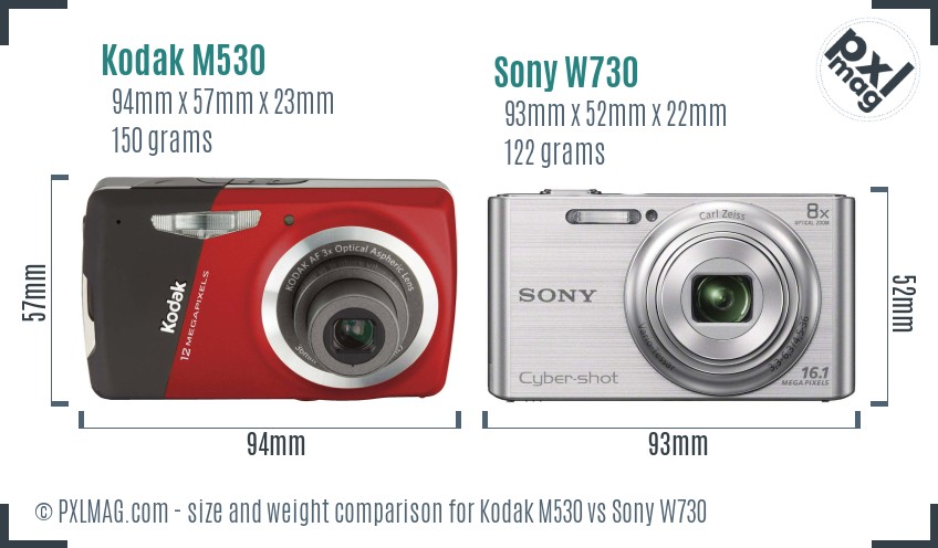 Kodak M530 vs Sony W730 size comparison Kodak M530 vs Sony W730 size comparison