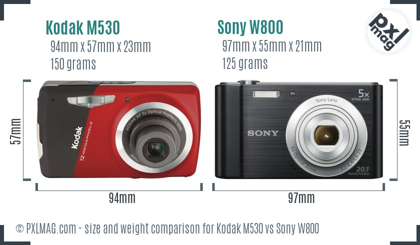 Kodak M530 vs Sony W800 size comparison